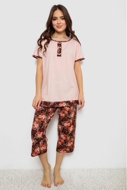 Жіноча піжама з принтом  -уцінка, колір персиковий, 243R1602-005-U-10
