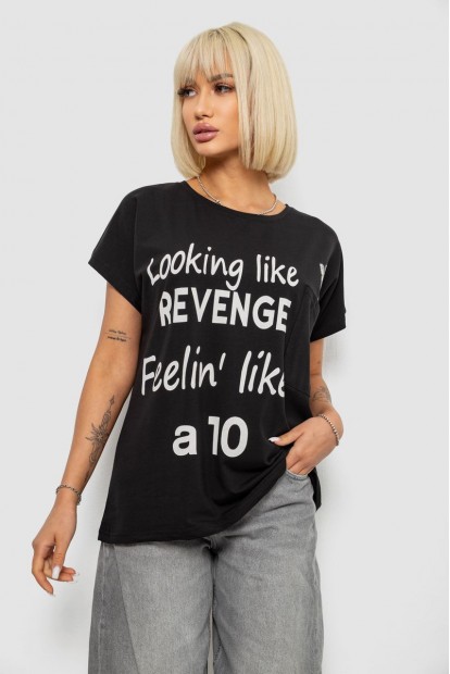 Футболка женская с принтом, цвет черный, 244R3013-5