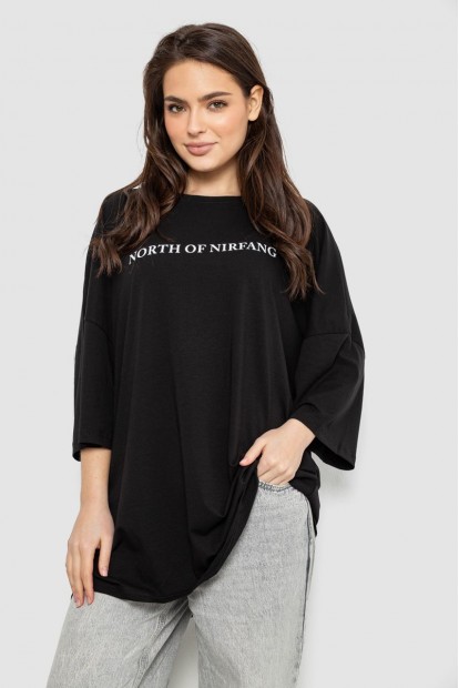 Футболка жіноча з принтом, колір чорний, 244R3013