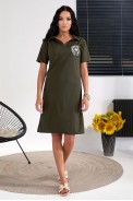 Платье-поло однотонное с принтом, цвет хаки, 257R49 - фото № 1