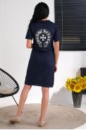 Сукня-поло однотонна з принтом, колір синій, 257R49 - фото № 4