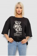 Футболка жіноча з принтом, колір чорний, 244R2029-5 - фото № 0