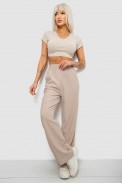 Штаны женские однотонные повседневные, цвет бежевый, 214R326 - фото № 1