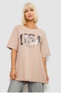 Футболка женская с принтом  -уценка, цвет бежевый, 244R2022-5-U-13 - фото № 0