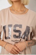 Футболка женская с принтом  -уценка, цвет бежевый, 244R2022-5-U-13 - фото № 4