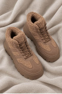 Кросівки-хайтопи на хутрі Тедді, колір коричневий, 248RE160 - фото № 2