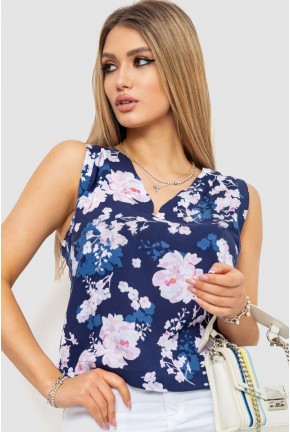 Блуза з квітковим принтом без рукавів, колір синьо-рожевий, 244R086
