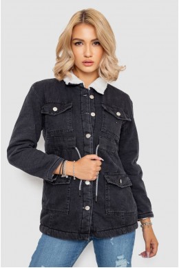 Джинсова куртка жіноча коротка  -уцінка, колір чорний, 247R9827-U-1