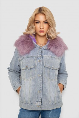 Куртка женская джинсовая однотонная с капюшоном  -уценка, цвет светло-голубой, 247R1860-U-1
