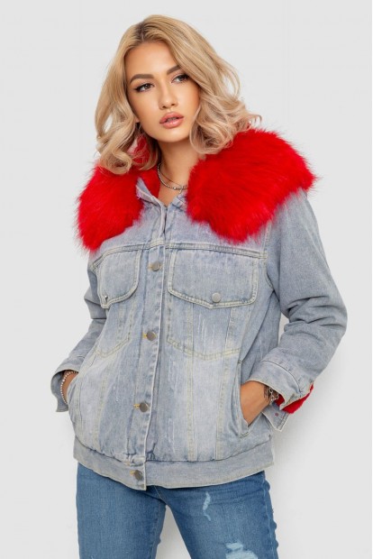 Куртка жіноча джинсова однотонна з капюшоном  -уцінка, колір блакитний, 247R1860-U