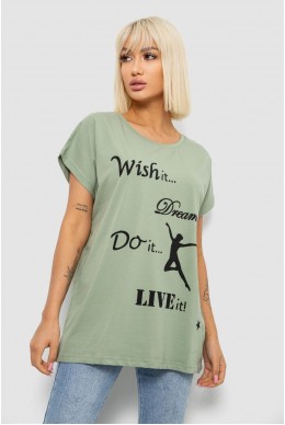 Футболка женская с принтом, цвет оливковый, 244R3004
