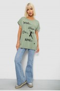 Футболка женская с принтом, цвет оливковый, 244R3004 - фото № 1