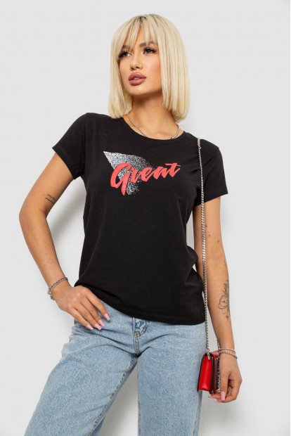 Футболка женская с принтом, цвет черный, 244R2234