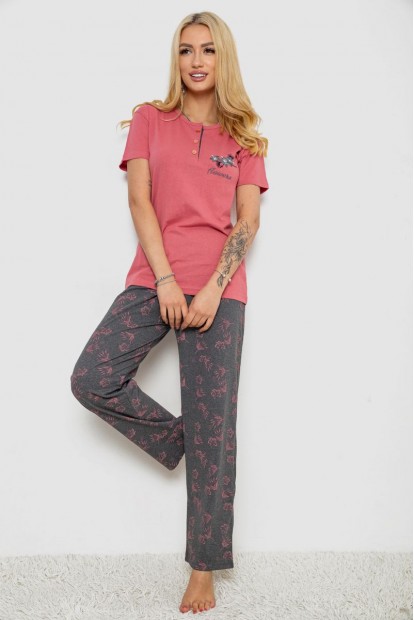 Пижама женская с принтом  -уценка, цвет розово-серый, 243R9224-U