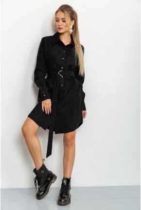 Вельветовое платье-рубашка с поясом черного цвета 102R5135