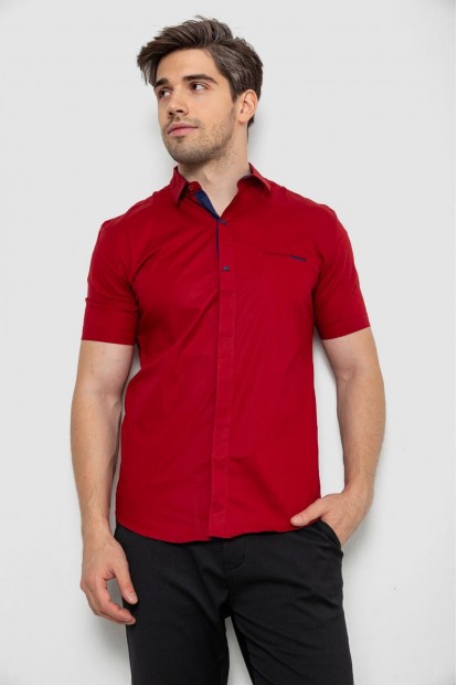 Рубашка мужская однотонная, цвет бордовый, 214R7118