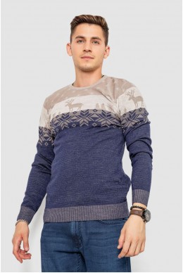 Светр чоловічий новорічний  -уцінка, колір бежево-синій, 247R3215-U-1