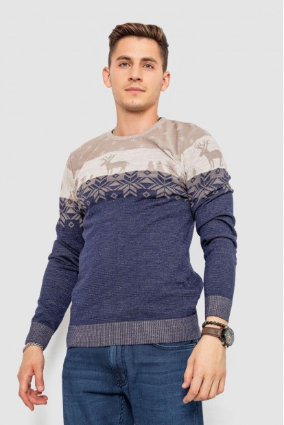 Светр чоловічий новорічний  -уцінка, колір бежево-синій, 247R3215-U-1