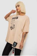 Футболка жіноча з принтом, колір бежевий, 244R5002 - фото № 2