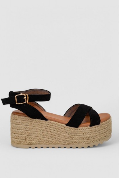 Босоножки женские на плетеной платформе  -уценка, цвет черный, 248RRT42-1-U-1