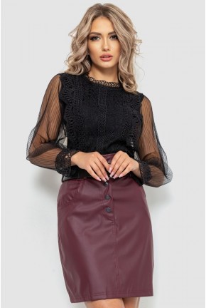 Блуза женская гипюровая классическая, цвет черный, 204R150