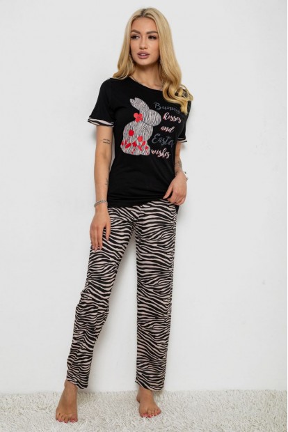 Піжама жіноча з принтом  -уцінка, колір чорний, 243R2032-E-U