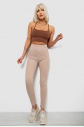 Лосини жіночі однотонні в рубчик, колір бежевий, 214R0009 оптом - фото № 1