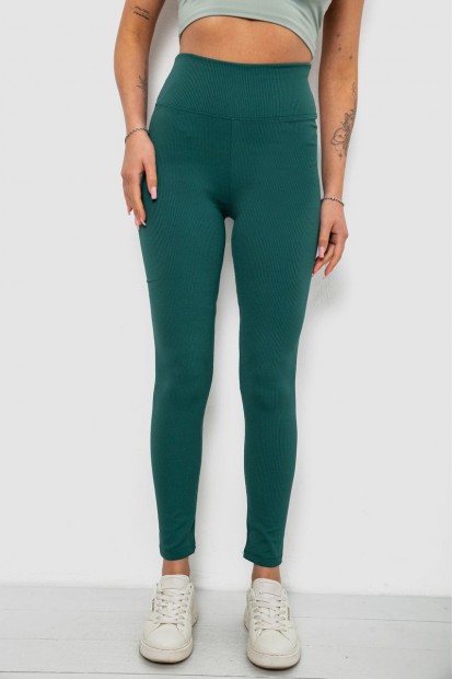 Лосины женские однотонные в рубчик, цвет зеленый, 214R0009