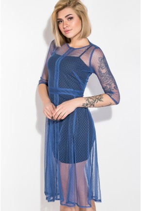 Ошатна сукня-міді з сіткою колір Синій 115R323