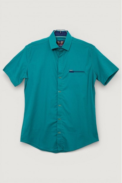 Мужская рубашка однотонная, цвет темно-зеленый, 186R7008