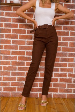 Женские костюмные брюки с ремнем коричневого цвета 131R111