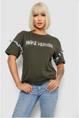 Футболка жіноча з принтом, колір хакі, 244R2351