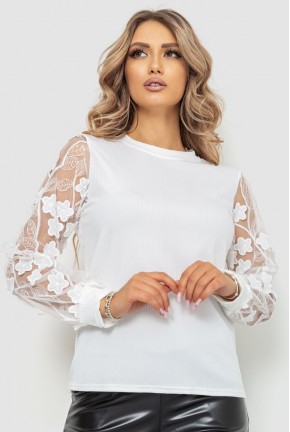 Блуза жіноча в рубчик, колір білий, 204R01