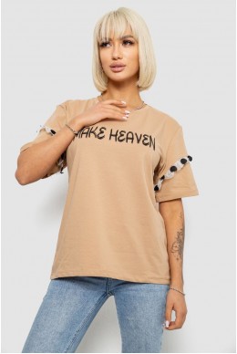 Футболка жіноча з принтом, колір бежевий, 244R2351