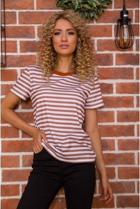 Жіноча футболка в смужку колір Біло-коричневий 102R297
