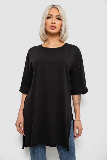 Футболка женская однотонная, цвет черный, 244R2024-5