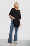 Футболка жіноча однотонна, колір чорний, 244R2024-5 - фото № 1