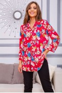 Женская рубашка из вискозы с цветочным принтом Малиновая 172R26-1 - фото № 0