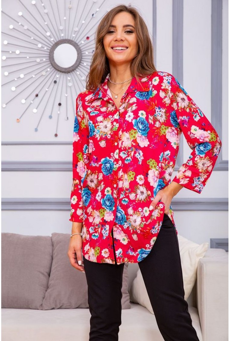 Купить Женская рубашка из вискозы с цветочным принтом Малиновая 172R26-1 - Фото №1