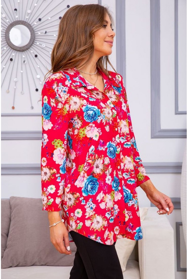 Купить Женская рубашка из вискозы с цветочным принтом Малиновая 172R26-1 - Фото №3