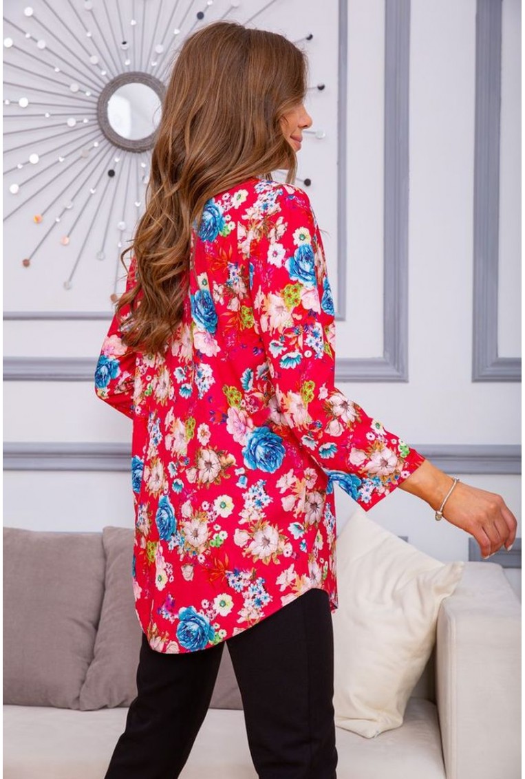 Купить Женская рубашка из вискозы с цветочным принтом Малиновая 172R26-1 - Фото №4