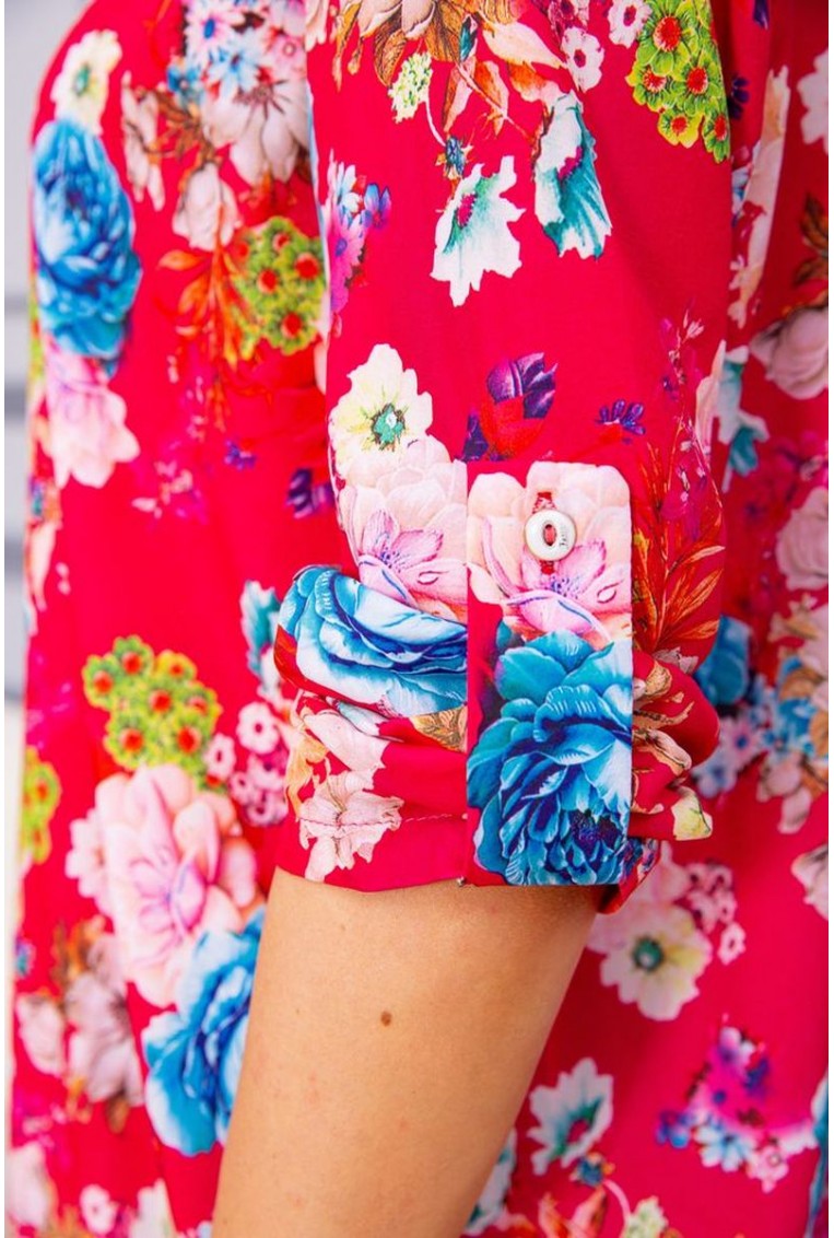 Купить Женская рубашка из вискозы с цветочным принтом Малиновая 172R26-1 - Фото №5