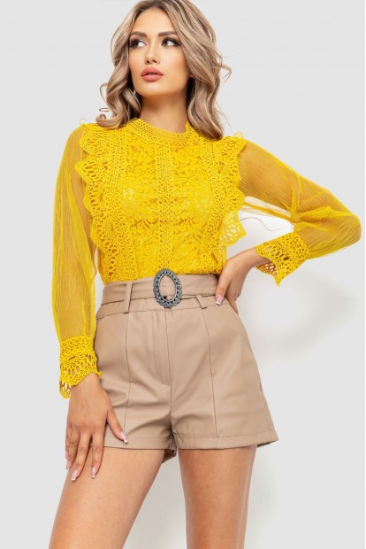 Блуза женская гипюровая классическая  -уценка, цвет горчичный, 204R150-U-1