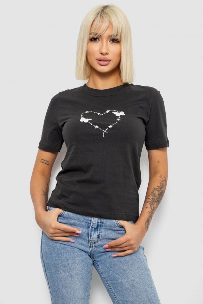 Футболка жіноча з принтом, колір грифельний, 241R125