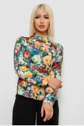 Блуза с цветочным принтом, цвет зеленый, 230R226 - фото № 0