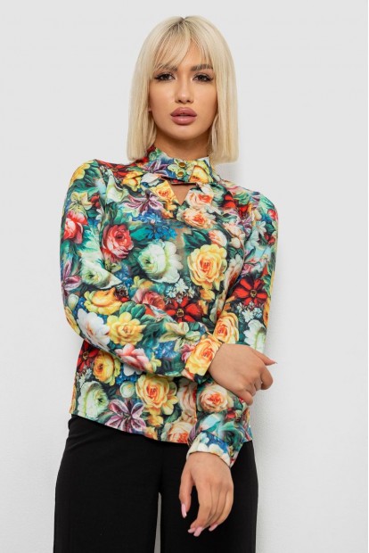 Блуза с цветочным принтом, цвет зеленый, 230R226