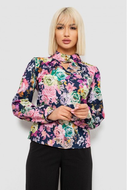 Блуза с цветочным принтом, цвет синий, 230R226