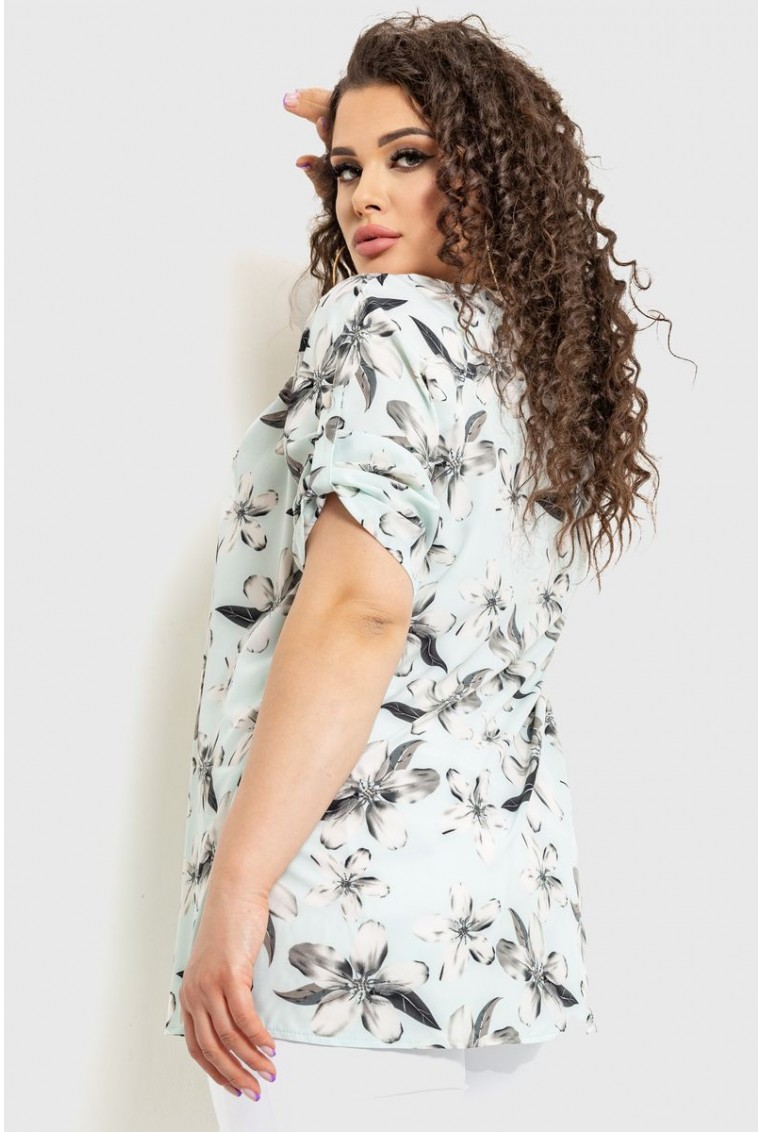 Купити Блуза з квітковим принтом, колір м'ятно-сірий, 230R141-1 - Фото №4