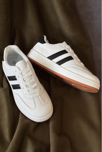 Кроссовки женские экокожа, цвет бело-черный, 248RJH700