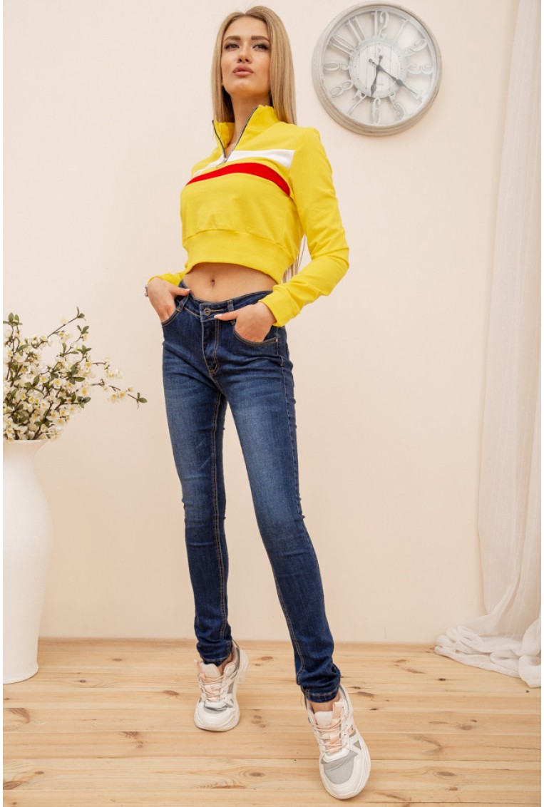 Купить Приталенные женские джинсы темно-синего цвета 129R605 - Фото №2